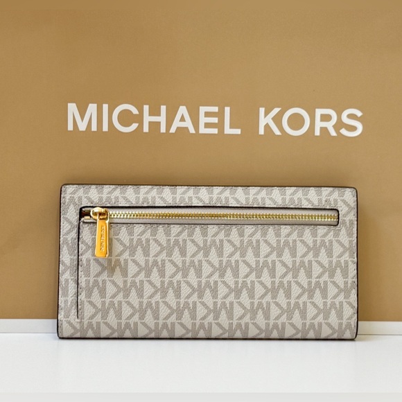 Michael Kors Jet Set Reed Large Bifold Wallet MK Vanilla/Brown - Picture 2 of 11